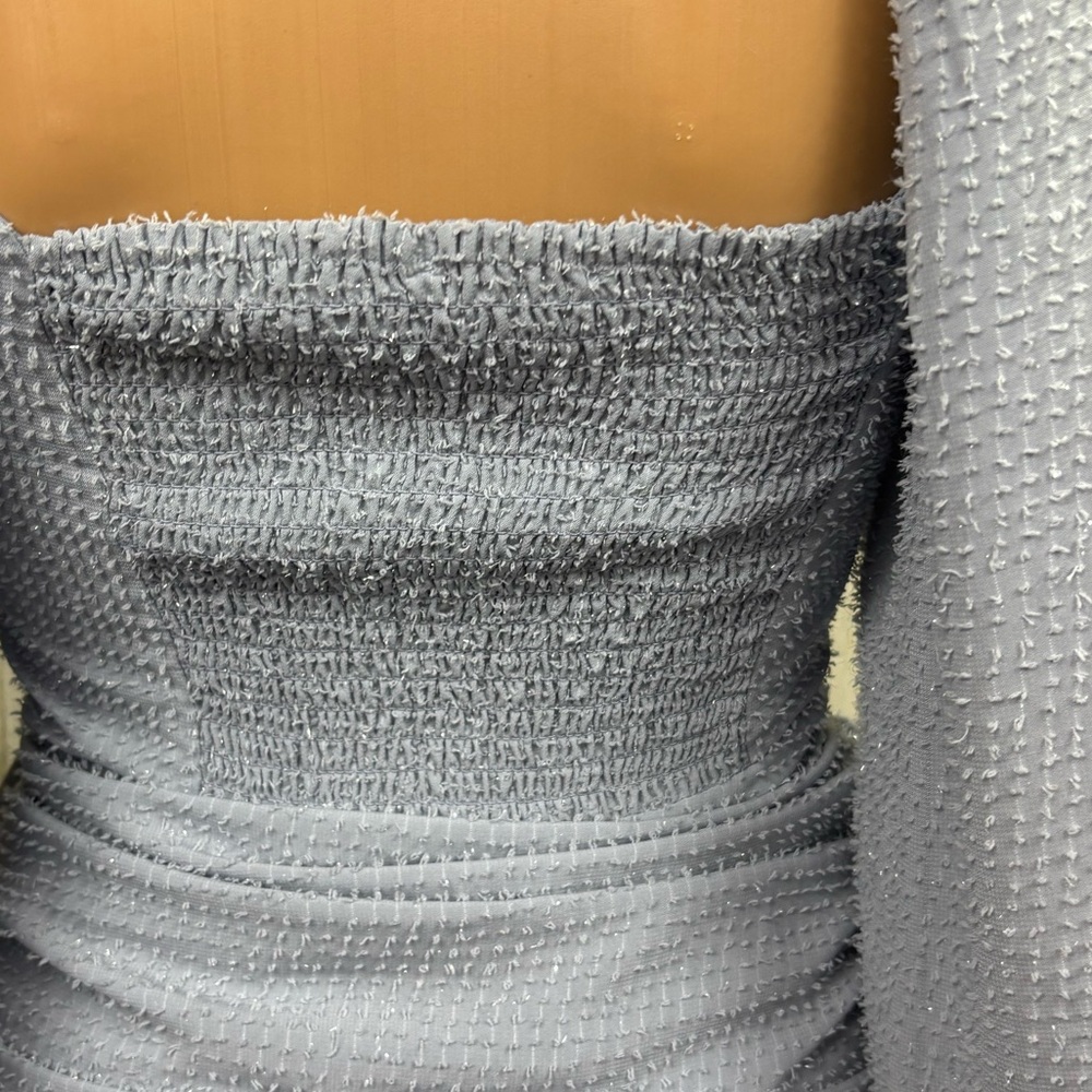 ASTR The Label Athens Ruched‎ Puff Sleeve Shimmer Midi Dress - Picture 8 of 13